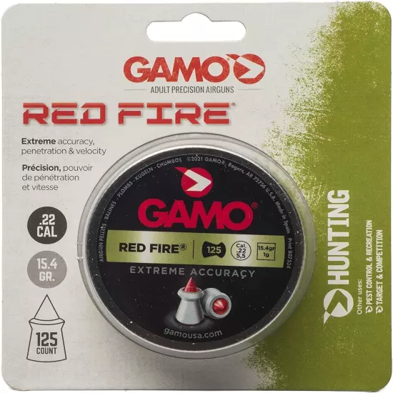 GAMO RED FIRE .22 Cal 15.4gr Hunting Target Air Rifle Pellets 125Ct