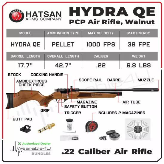 Hatsan Hydra .22 Cal QE PCP Air Rifle w/ Barrel&Arrows & Case & Targets& Pellets