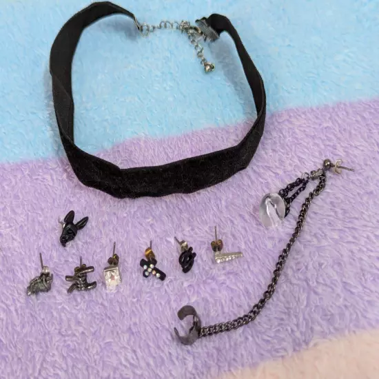 Lot Of Punk Goth Jewelry, Hot Topic, Unisex, Choker, Earrings, Cuff