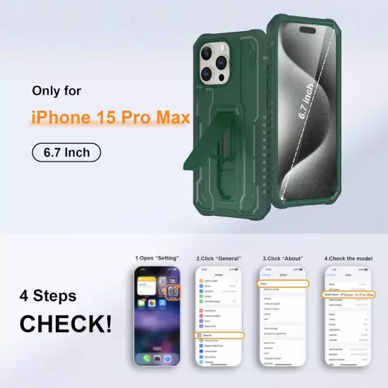 iPhone 15 Pro Max Case, with [Built-in Screen Protector] [Kickstand] ORETECH