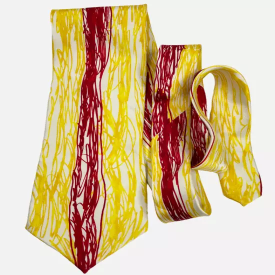 Expressions Yellow Red Abstract Modern Art Print Silk Tie Men's 3.8" x 58"