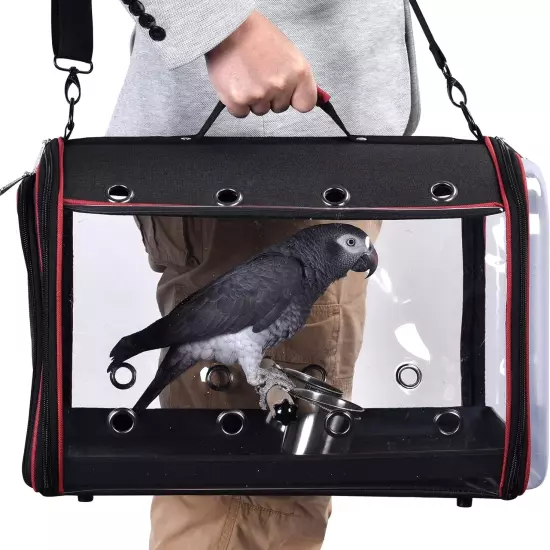 Travelers Lightweight Bird Carrier with Parrot Feeder Cups and Standing Perch 