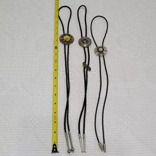 Lot of 3 BPOE Elks Lodge Bolo Tie - Silver Faux Leather Cord - Silver Tips