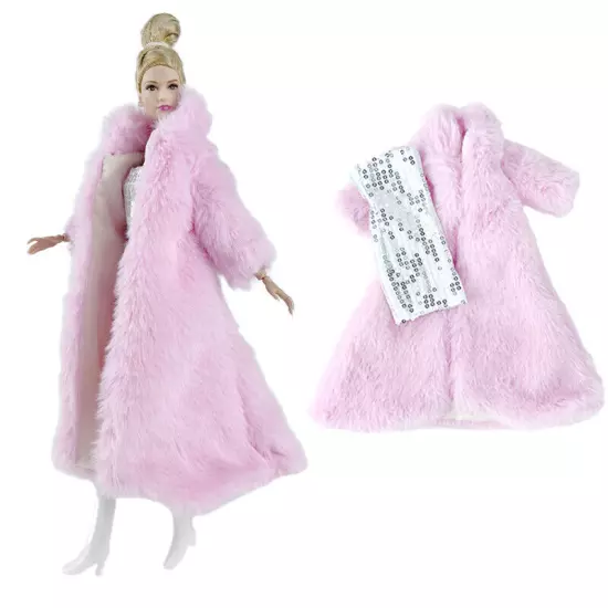 Doll Accessories Set For 11.5" 1/6 Doll Parka Dress Winter Long Fur Coat Clothes