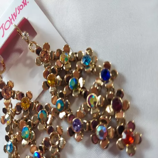 NWT Betsey Johnson Gold with Colorful Gemstones Earrings