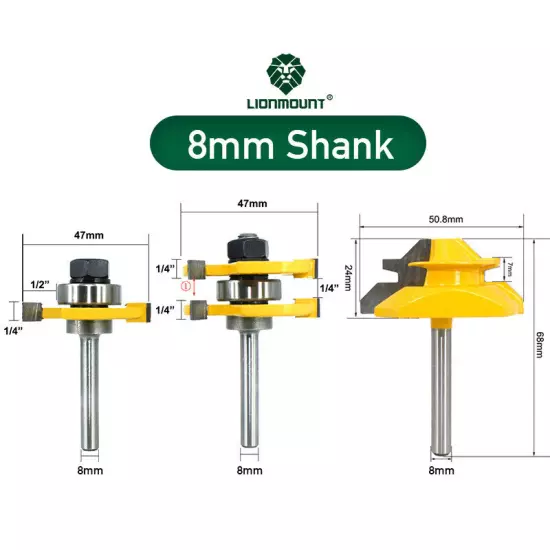 1/4" 6mm Shank Joint Router Bits Set Tongue&Groove Tenon Cutter 45° Lock Miter