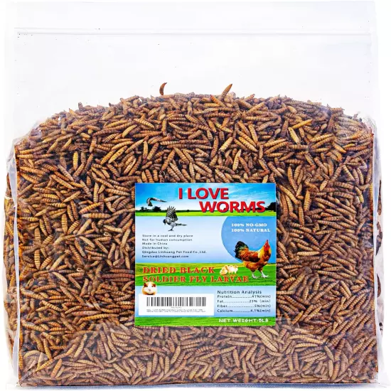 I LOVE WORMS Dried Black Soldier Fly Larvae (5Lb), 100% Natural Non-Gmo, Treat f