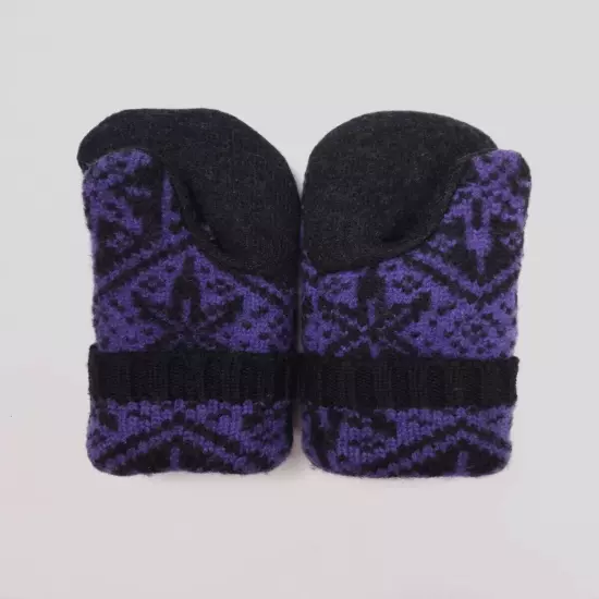 Upcycled Wool Black Purple Sweater Mittens Sherpa Fleece Lined NEW Adult M/L