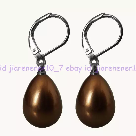 Pretty 12x16mm Real South Sea Shell Pearl Teardrop Leverback Dangle Earrings AAA