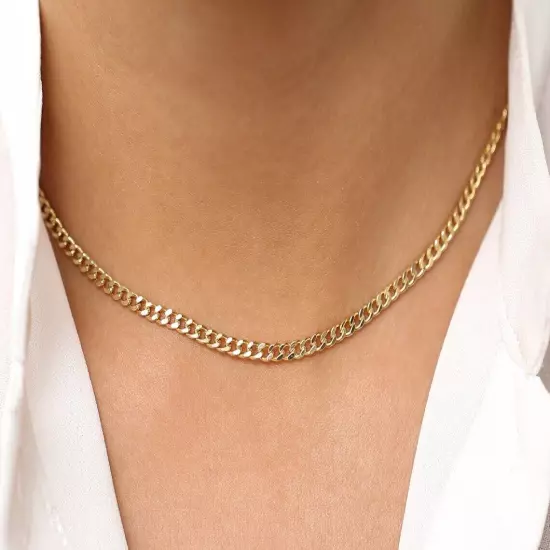 18K Solid Gold Cuban Link Chain Necklace Men Women 2.5mm 30"