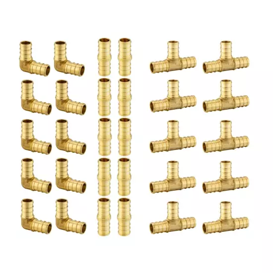 EFIELD 30PCS 1/2" PEX Crimp Brass Fittings Elbow, Coupling, Tee(10 /Ea),No Lead