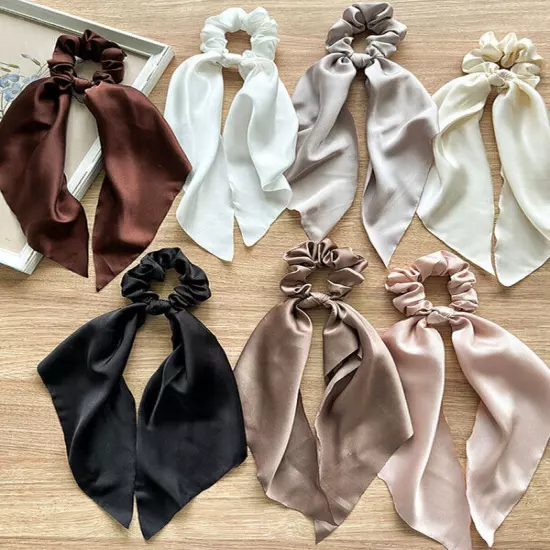 Scrunchie Long Scarf Satin Hair Bow Ponytail Elastic Hairband Rope Ribbon Ties