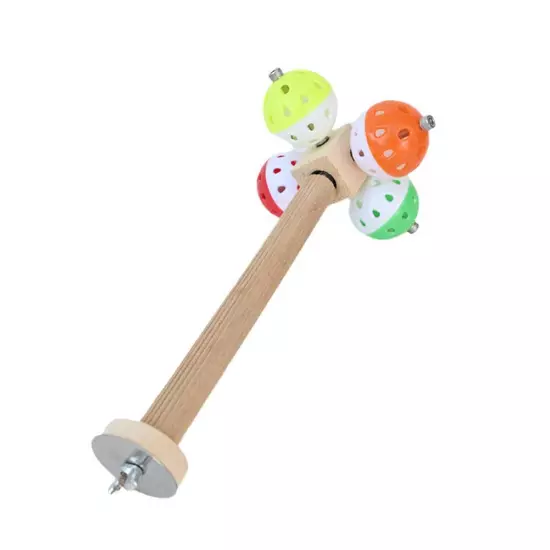 Wooden Biting Station Pole with Rotating Ball Small Bird Toy for Parakeet D1P0