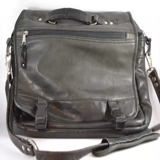 Canyon Outback Leather Goods Black Genuine Leather Large Messenger Bag