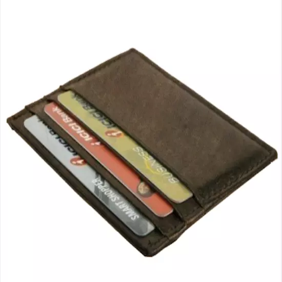 BROWN Genuine Leather Men Credit Card Holder ID Holder Thin Pocket Thin Wallet