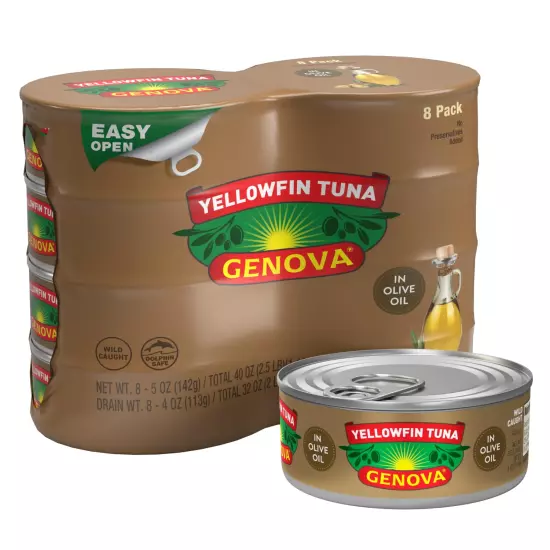 Premium Yellowfin Tuna in Olive Oil, Wild Caught, Solid Light, 5 Oz. Can (Pack o