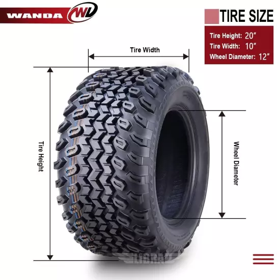 WANDA 20X10-12 Golf Cart ATV Tires 4 Ply 20X10x12 -Set 4 -14051