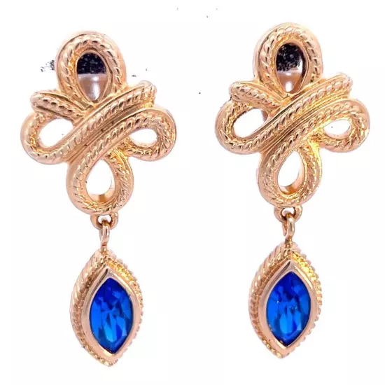 Vintage Swarovski Knot Blue Crystal Drop Clip Earrings