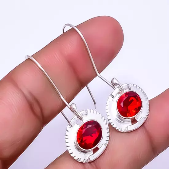 Red Garnet Designer Handmade 925 Sterling Silver Earring 1.72" E_9343_125_87