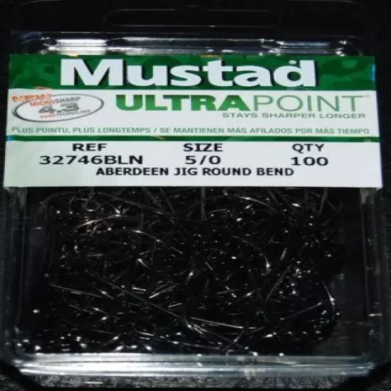 100 Mustad 32746BLN 5/0 ULTRA POINT 90 degree Jig Hooks Premium Black Nickel