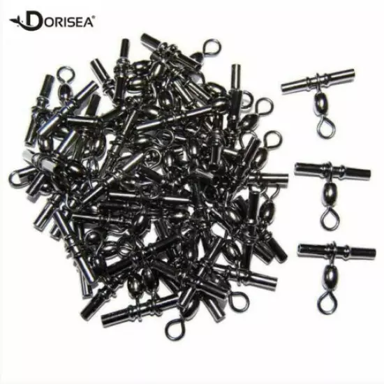 50/100/200 pcs 3 way Swivels Stainless Fish Crappie Fishing Swivel T-turn Crimp 