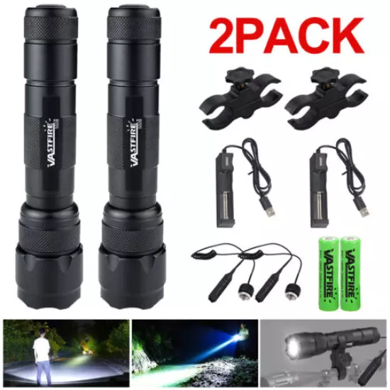 80000Lumens Tactical Weapon Light Rifle Rail Gun LED Flashlight Torch W/Battery