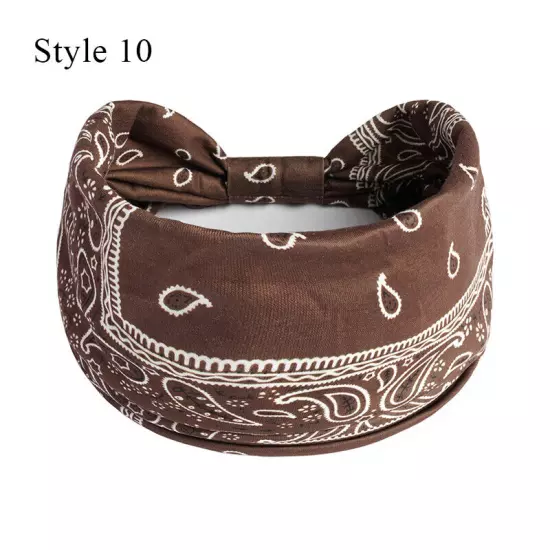 Women Boho Flower Print Wide Headband Vintage Knot Elastic Turban Headwrap *