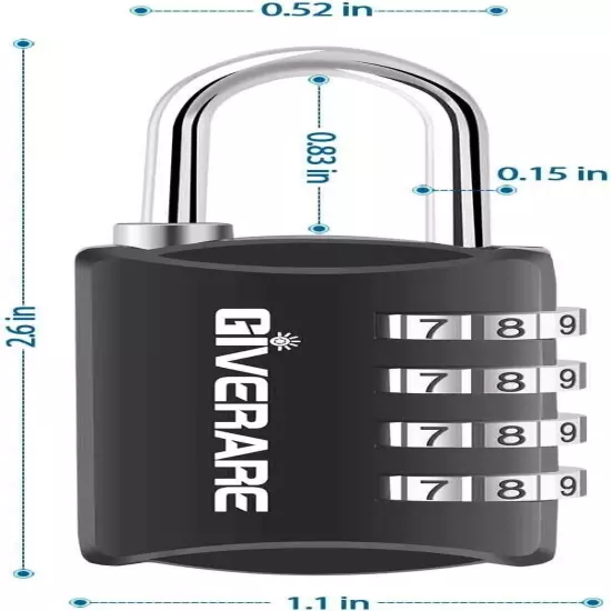 GIVERARE 4 Pack Combination Lock, 4-Digit Padlock Keyless, Resettable Luggage