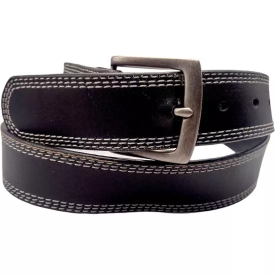 Wrangler Black Genuine Leather Work Belt Men's Size 38/95 White Stitch 1.37x44"