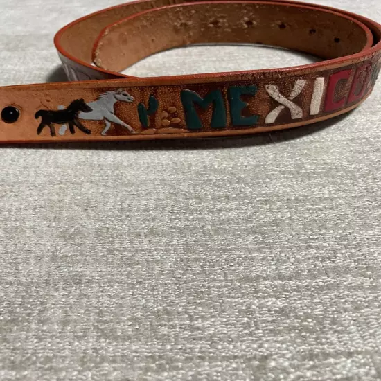 Vtg Mexican Leather Concho Belt Braided Mens Size 38 Brown Silver Western Cowboy