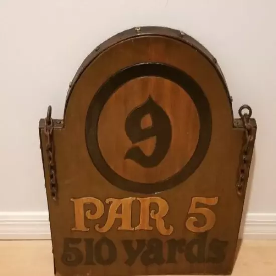 Vintage Wood & Iron Golf Course Double Sided Sign Hole 9 Par 5 510 Yds Rare!