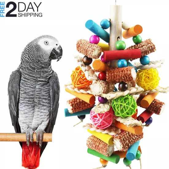 Bird Toys, Parrot Toys for Large Birds, Natural Peppered Wood African Grey Parro