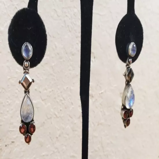 Nicky Butler Sterling Silver Moonstone Orange and Smoky Earrings NB 925 India