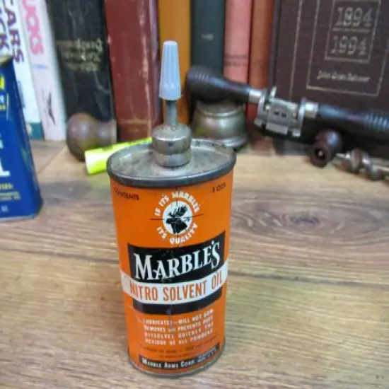 Marble's NITRO SOLVENT Gun Oil Tin Can Lead Oval Hunting Shooting EMPTY marbles