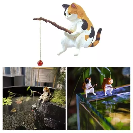 Fishing Cat Ornament Aquarium Decoration Resin Figurine Home office Decoration