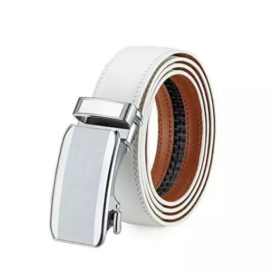 Men's Real Leather Ratchet Dress Belt - Adjustable from 20" to 44" waist White