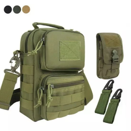 Tactical Molle Military Shoulder Bag Handbag Chest Bag + Phone Pouch + Carabiner