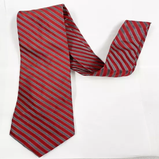 Apt. 9 Red Silver Striped Regimental Repp Silk Tie 3.8" x 57"