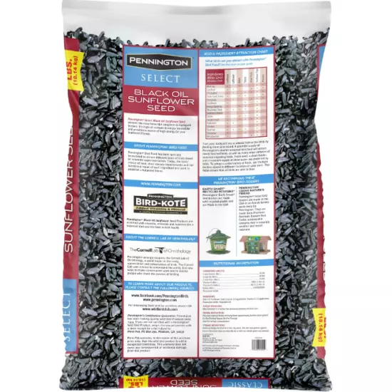 Pennington Select Black Oil Sunflower Seed Dry Wild Bird Feed, 40 lb. Bag