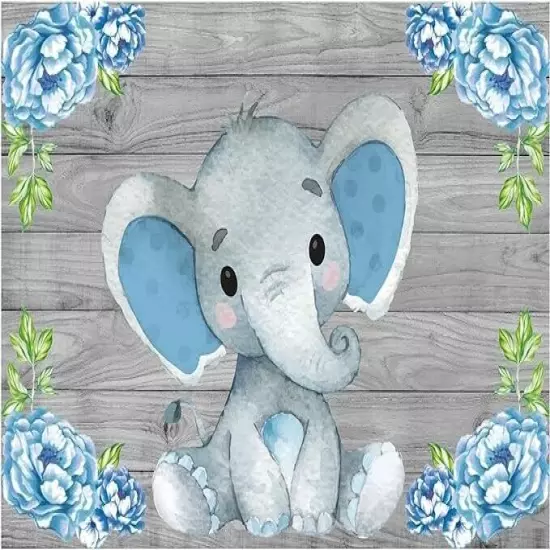 Elephant Backdrop Blue Baby Shower Party Decoration Banner Photography 70"x43"