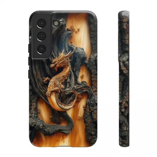 For iPhone, Samsung Galaxy, Pixel - Phone Case Cover - Carved Wood Dragon Print