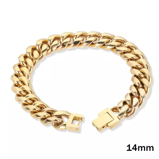 Wholesale 6/8/10/12/14MM Men Stainless Steel Cuban Chain Bracelet Miami PVD Hip 