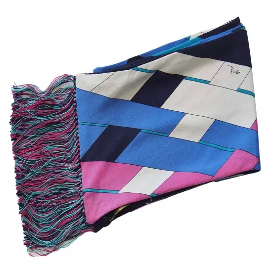 EMILIO PUCCI 100% Silk Fringe Scarf 