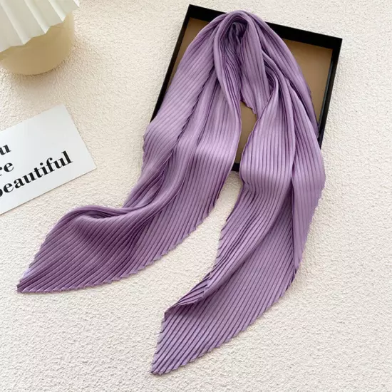 Women's Square Silk Pleated Head Hair Neck Scarf Satin Neckerchief Scarf