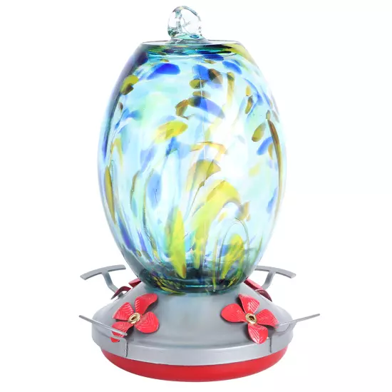 Q2)Hummingbirds Water Feeder Colorful Painting Glass Bird Feeding Tool For