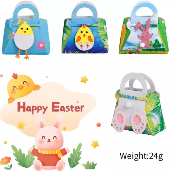 Kids Happy Easter Bunny Treat Bags Craft Gift Bags with Handles Goodie Bags 