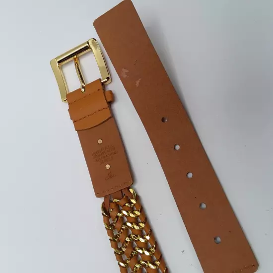 Ladies Michael Kors Brown Braided Chain Leather Belt 554022 Size M (Heavy)