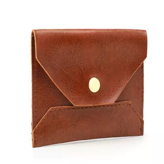 men women wallet purse ID card holder pouch pocket bag cow Leather brown Q130