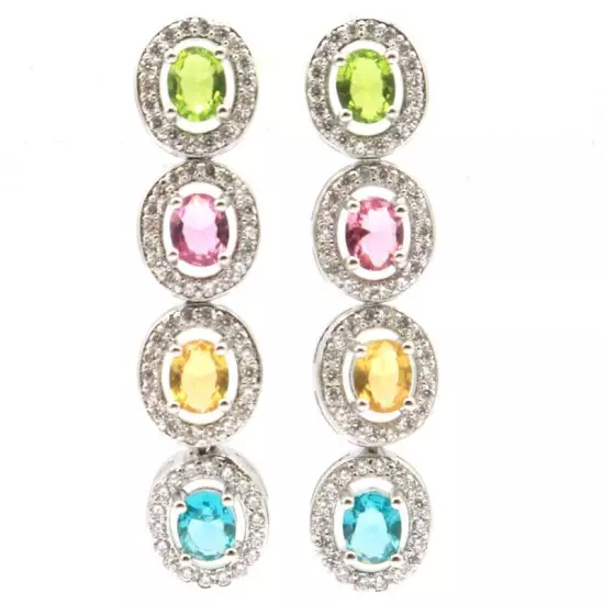 Multi Color Tourmaline Violet Tanzanite Citrine Women Silver Earrings 