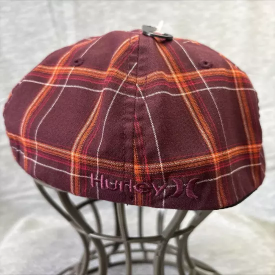 Hurley Hat Cap Flexfit Plaid Orange Red Brown L-XL Yupoong Puerto Rico Surf